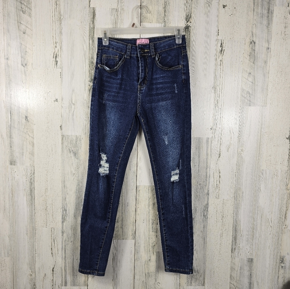 Stefany jeans mid rise ripped blue denim skinny jeans juniors size 5/6
